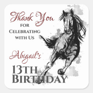 Sticker Carré Merci de cheval à la galopante personnalisée Anniv