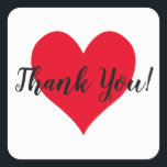 Sticker Carré Merci de coeur rouge vif<br><div class="desc">Créez votre propre autocollant de remerciement personnalisé. Si vous changez la couleur de l'arrière - plan sur cet autocollant arrondi carré, vous changerez la couleur de la jolie forme de coeur rouge vif. Ajoutez une photo mariage des jeunes mariés derrière le masque ou la bordure en forme de coeur blanc....</div>