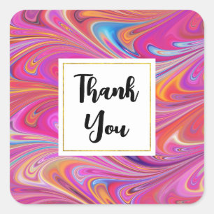 Sticker Carré Merci de design Tourbillonnant rose et orange Trip