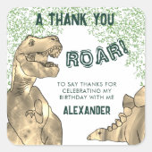 Sticker Carré Merci de fête d'anniversaire de Dinosaur (Devant)