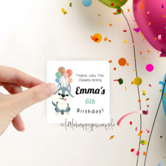 Sticker Carré Merci de fête d'anniversaire Husky