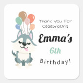 Sticker Carré Merci de fête d'anniversaire Husky (Devant)