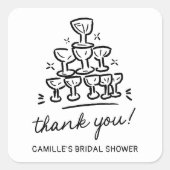 Sticker Carré Merci de Fête des mariées de Champagne Retro (Devant)