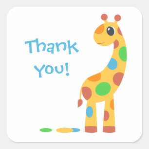 Sticker Carré Merci de la Giraffe de dessin coloré
