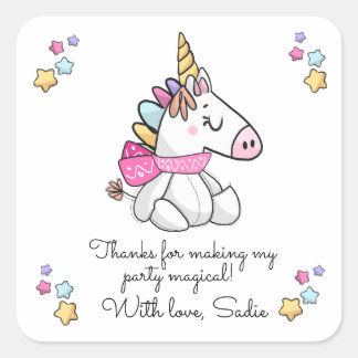 Sticker Carré Merci de la licorne de la magie personnalisée