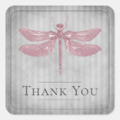 Sticker Carré Merci de Mariage à libellules roses (Devant)