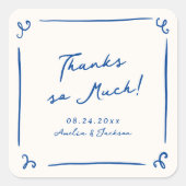 Sticker Carré Merci de Mariage bleu de la marine tiré à la main (Devant)