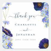 Sticker Carré Merci de Mariage bleu Fleur sauvage moderne (Devant)