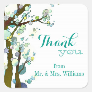 Sticker Carré Merci de Mariage campagnard blanc chic
