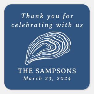 Sticker Carré Merci de Mariage de coquille d'huître marine