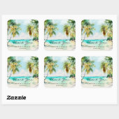 Sticker Carré Merci de mariage de destination de plage tropicale (Feuille)