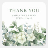 Sticker Carré Merci de Mariage frontalier floral Eucalyptus (Devant)