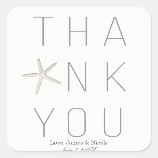 Sticker Carré Merci de mariage minimal White Grey Beach (Devant)