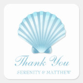 Sticker Carré Merci de Mariage nautique Shell Beach Blue (Devant)