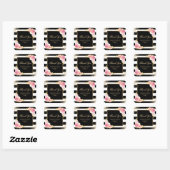 Sticker Carré Merci de Mariage rose noir bleu or (Feuille)