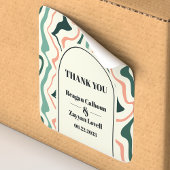 Sticker Carré Merci de Mariage rose vert à la menthe Arch Retro