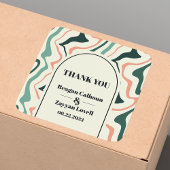 Sticker Carré Merci de Mariage rose vert à la menthe Arch Retro