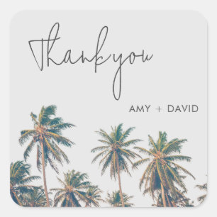 Sticker Carré Merci de mariage tropical Palm Tree Beach