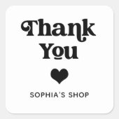 Sticker Carré Merci de marque noir et blanc Retro et Boho (Devant)