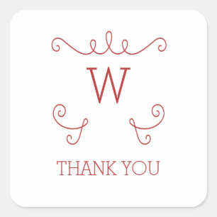 Sticker Carré Merci de monogramme rouge Whimsical