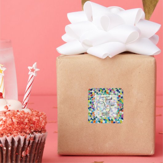 Sticker Carré Merci de mosaïque coloré élégant (Fête)