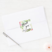 Sticker Carré Merci de script de fleurs roses Mariage personnali (Enveloppe)