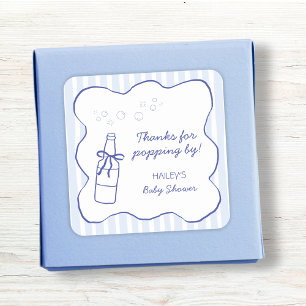 Sticker Carré Merci d'être passé par la Fête Bébé Bleu Bouteille