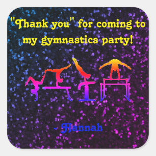 Sticker Carré "Merci" d'être venu à ma Gymnastique Party !