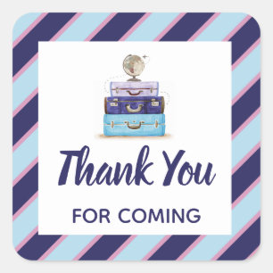 Sticker Carré Merci d'être venu valise bleue voyage douche