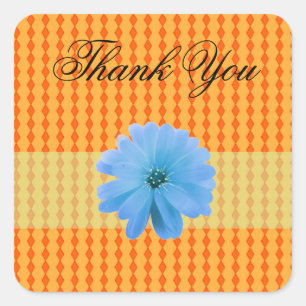 Sticker Carré Merci Diamant Orange Fleur Bleue