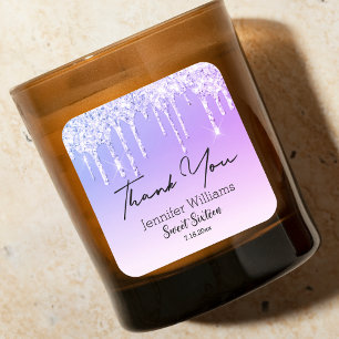 Sticker Carré merci doux 16 parties scintillant pourpres à goutt