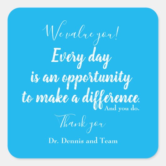 Sticker Carré Merci du patient Typographie bleu blanc (Devant)