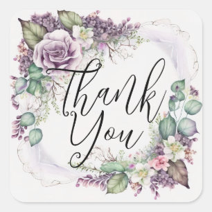 Sticker Carré Merci Élégante Guirlande Florale Aquarelle