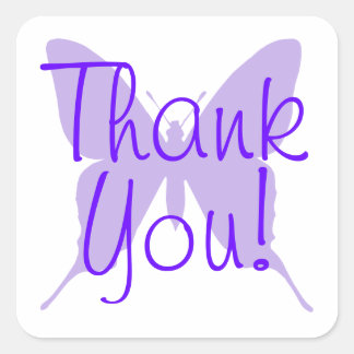 Sticker Carré Merci en silhouette de papillon violet clair