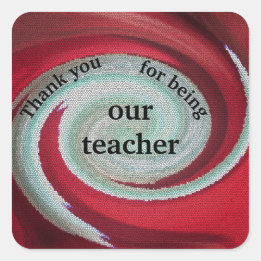 Sticker Carré Merci Enseignant Swirl Rouge Blanc Carreaux Motif