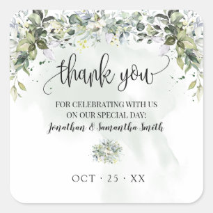 Sticker Carré Merci eucalyptus succulent mariage de verdure