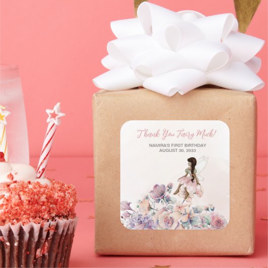 Sticker Carré Merci Fairy Beaucoup Favoriser Anniversaire (Fête)