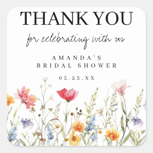 Sticker Carré Merci Fête des mariées fleur sauvage (Devant)