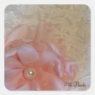 Sticker Carré Merci floral en dentelle blanche