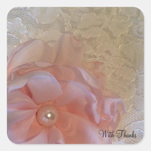 Sticker Carré Merci floral en dentelle blanche (Devant)