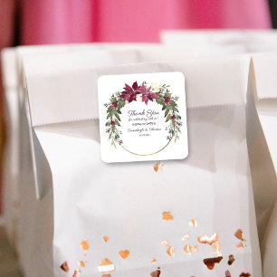 Sticker Carré Merci floral Poinsettia Favoriser   Rouge à carlet