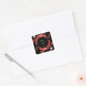 Sticker Carré Merci Floral Rouge - Noir (Enveloppe)
