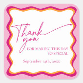 Sticker Carré Merci frontalier rose et orange rétro (Devant)