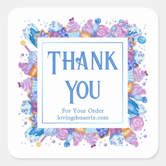 Sticker Carré Merci Fun Glace Crème gâteau bleu (Devant)