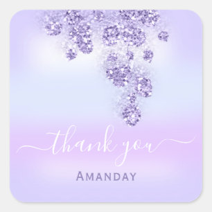 Sticker Carré Merci Glitter Mariage Douce 16ème Rose Violet Pous