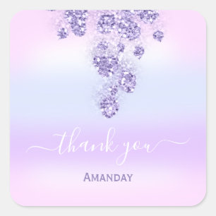 Sticker Carré Merci Glitter Mariée Douzième Rose Ombré. Bleu