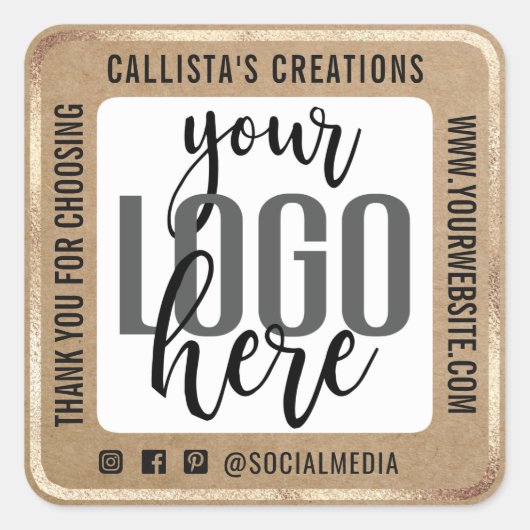 Sticker Carré Merci Gold Bordure Kraft papier logo d'entreprise (Devant)