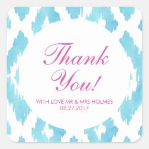 Sticker Carré Merci Ikat bleu turquoise