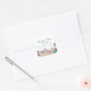 Sticker Carré Merci Île Tropicale Mariage Plage Coquillages