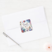 Sticker Carré merci le design des fleurs (Enveloppe)